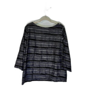 Pure Jill Gray/Black/White Stripe Bohochic Casual Minimalist 3/4 Sleeve Top XL